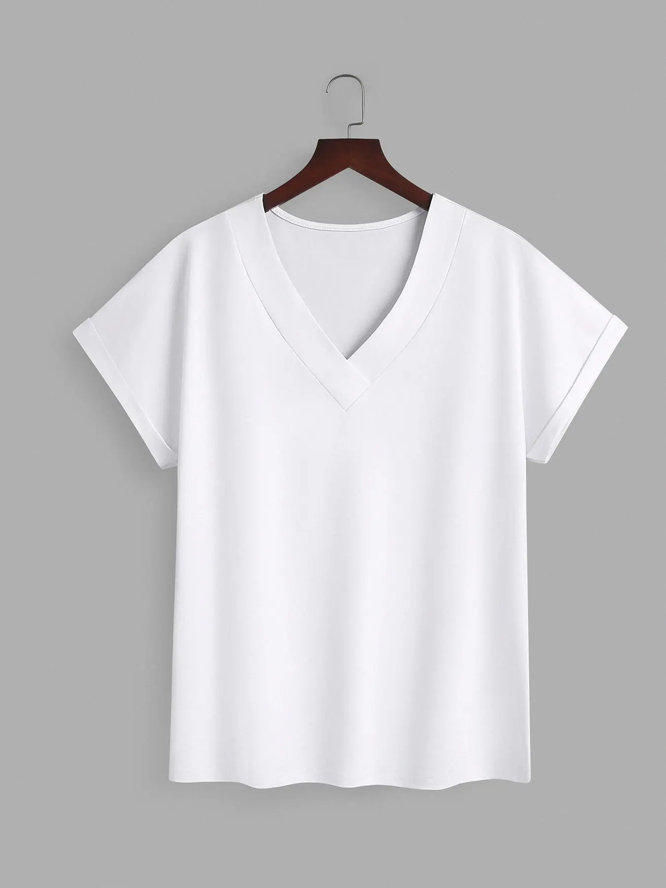 Women's Plain Tee, Casual Short Sleeve V-neck T-shirt for Summer, Ladies Clothes for Daily Wear, Top