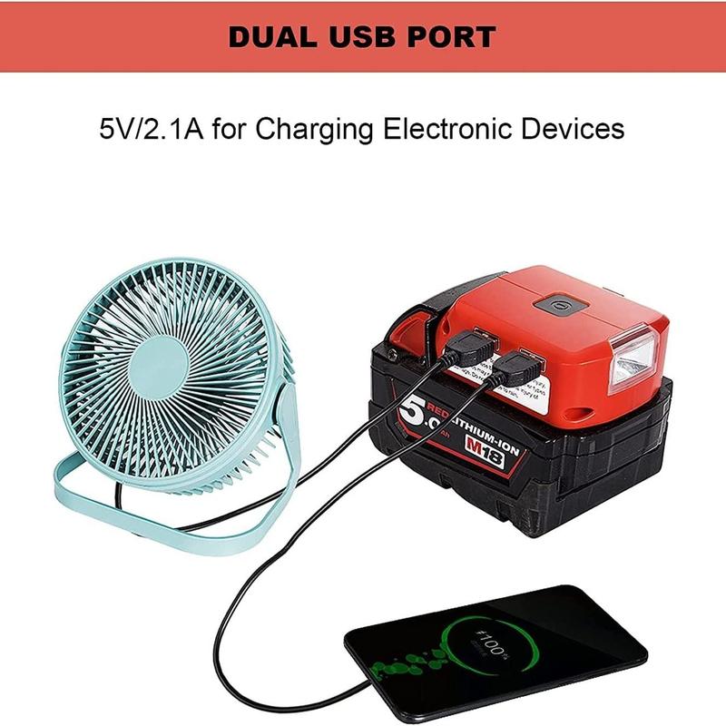 Product Introduction of Battery Adapter for Milwaukee 18V Lithium Ion Battery, Battery Adapter with DC Port & LED Work Light & Dual USB Ports, for Milwaukee 49-24-2371 M18 Power Source 40