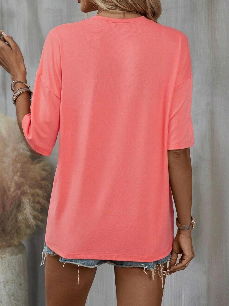 Product Introduction of Women's Letter & Hat Print Round Neck Graphic Tee, Vintage Trendy Casual Half Sleeve T-shirt for Daily Wear, Ladies Summer Clothes 2