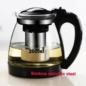 Teko teh kopi dengan saringan1.6liter  2liter 1600ml 2000ml kaca tea pot glass elegan Kayu