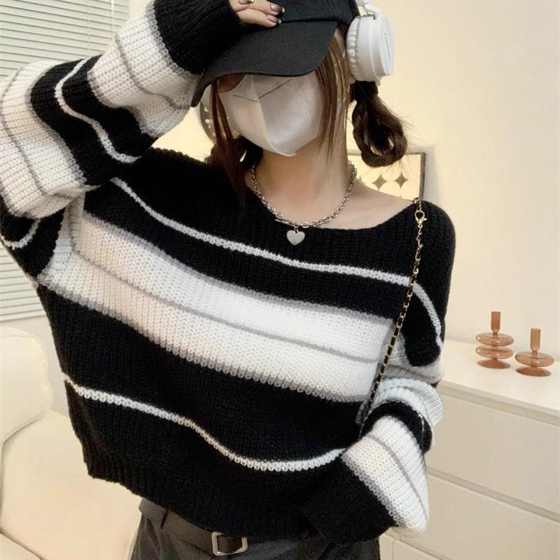 Product Introduction of Áo Liền Quần Sọc, Dành Cho Nữ, Phong Cách Cổ Điển, Trang Phục Mùa Thu, Dài Tay, Áo Len Cropped Thường Ngày Voi Women Top Màu Hồng 23