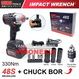 Mesin Impact Baterai Cordless Impact Wrench BRUSHLESS 48S SUNC TOOLS + CHUCK BOR 13mm