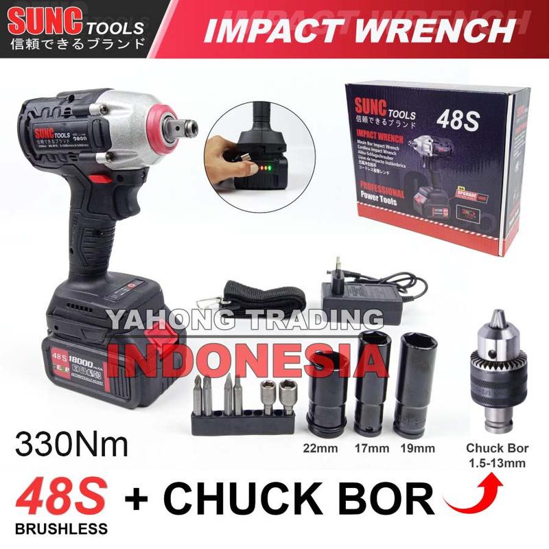 Mesin Impact Baterai Cordless Impact Wrench BRUSHLESS 48S SUNC TOOLS ...