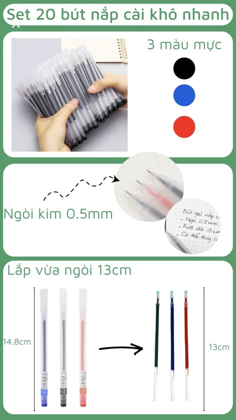 Product Introduction of Combo 40 bút gel nước văn phòng mực Đen xanh Đỏ khô nhanh ngòi 0.5mm nét chữ Đều Đẹp 10