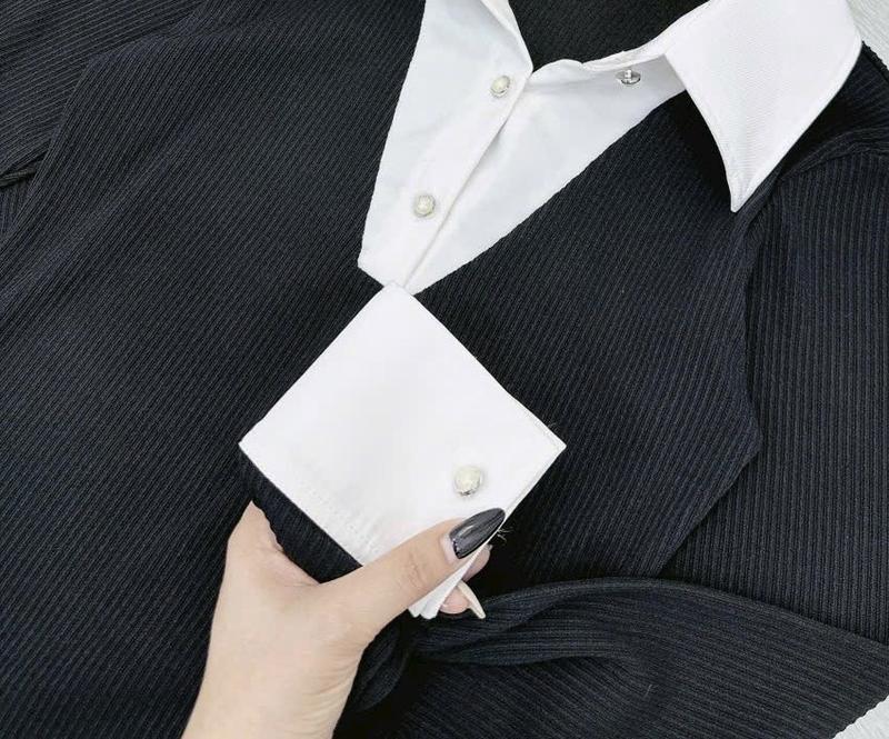 Váy body, Váy body len phối cổ sơ mi hack dáng hàng Quảng châu DEN FASHION S-05-2 7