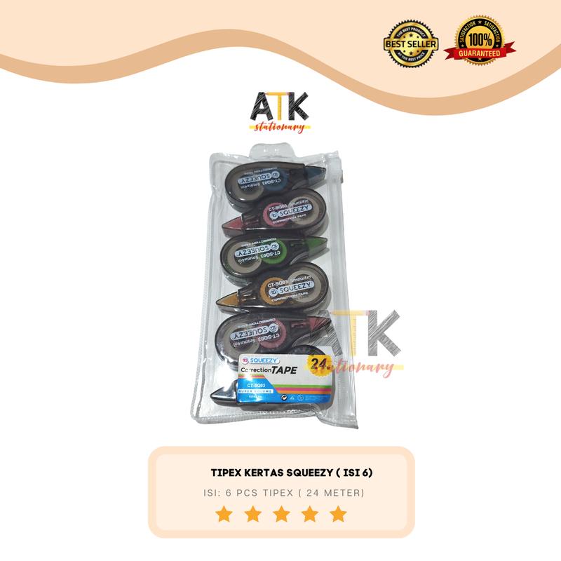 Tipex Kertas Squeezy 1 Set isi 6 / Correction Tape / Tip-EX Roll Murah 1