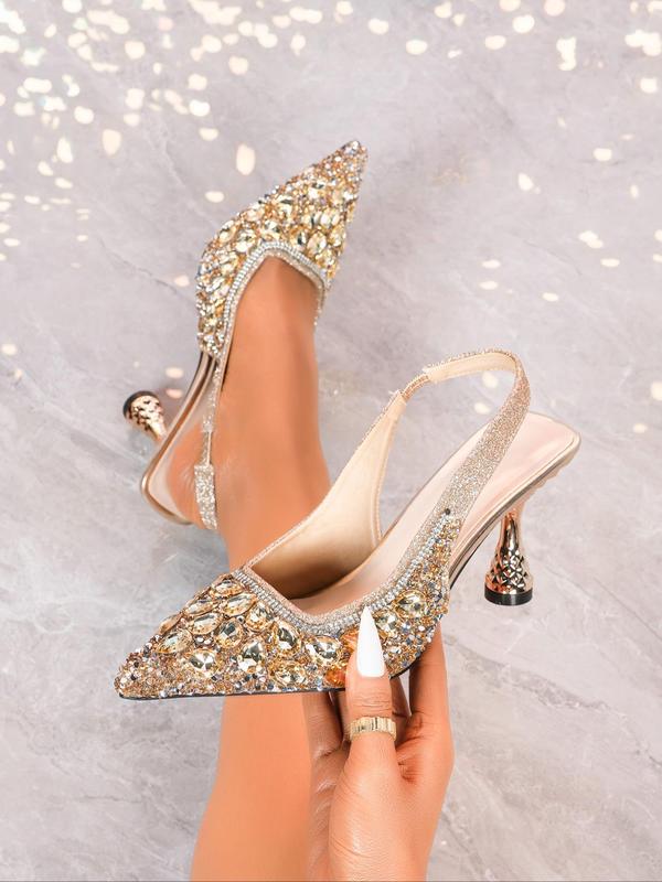 Women's Elegant Rhinestone Decorated Pointed Toe Heels, Exquisite Trendy High Heel Sandals, Fashionable Heels for Party & Wedding, Classy 6