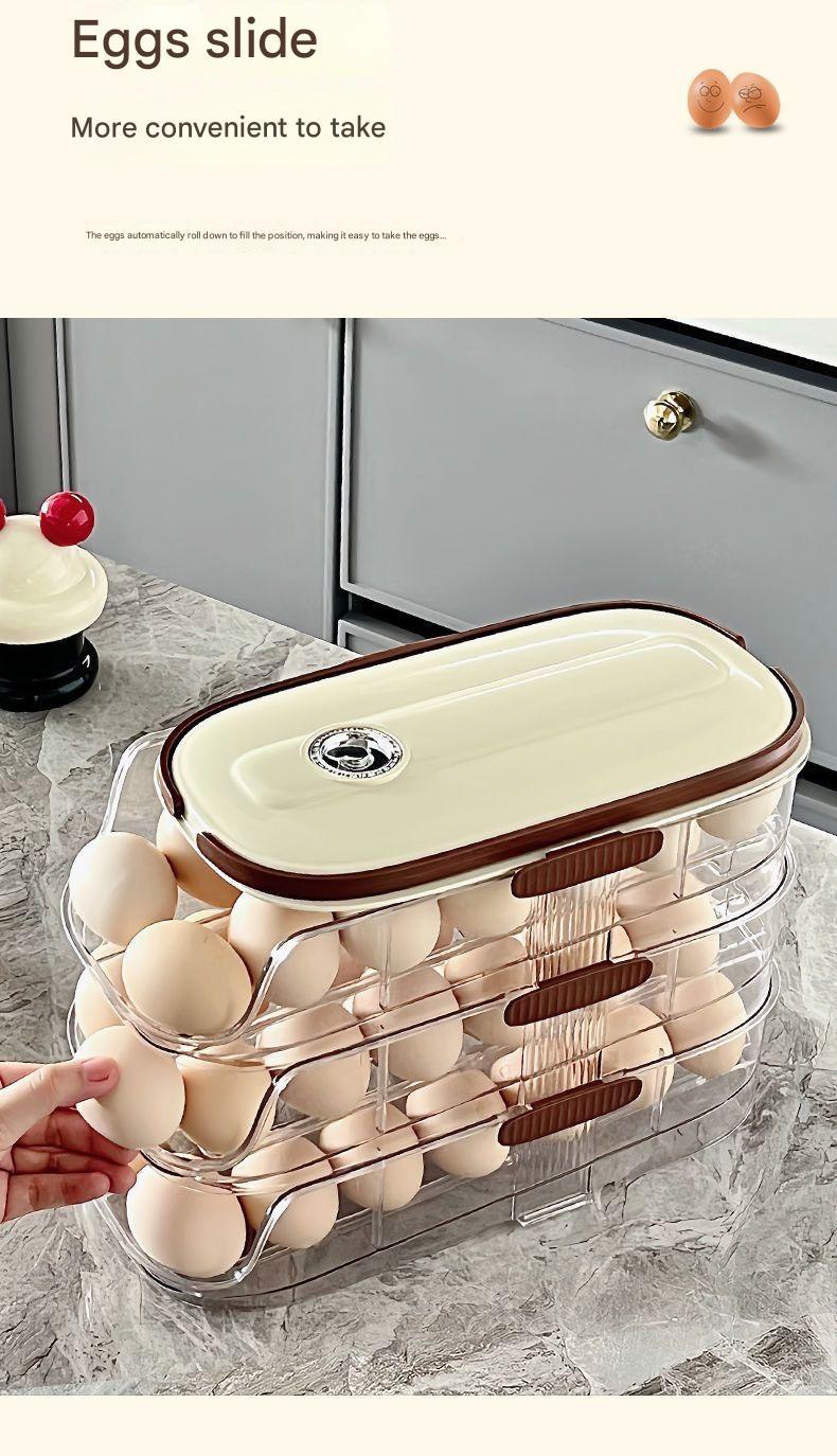 Product Introduction of Rolling Egg, Home Refrigerator Storage, Egg Organizer with Side Door, Food-Grade Multi-Layer Storage 3