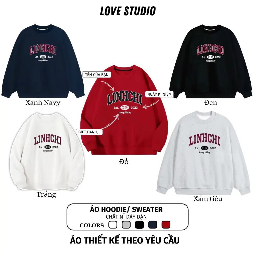 [In Tên+Ngày Kỉ Niệm+Biệt Danh theo yêu cầu]Áo Hoodie in Tên Chữ Ký và Ngày kỉ niệm theo yêu cầu , Áo Sweater cặp đôi chất Nỉ cao cấp form Unisex nam nữ mặc cùng người yêu , áo thun chất Premium Cotton dày dặn thoáng mát  Navy Jacket