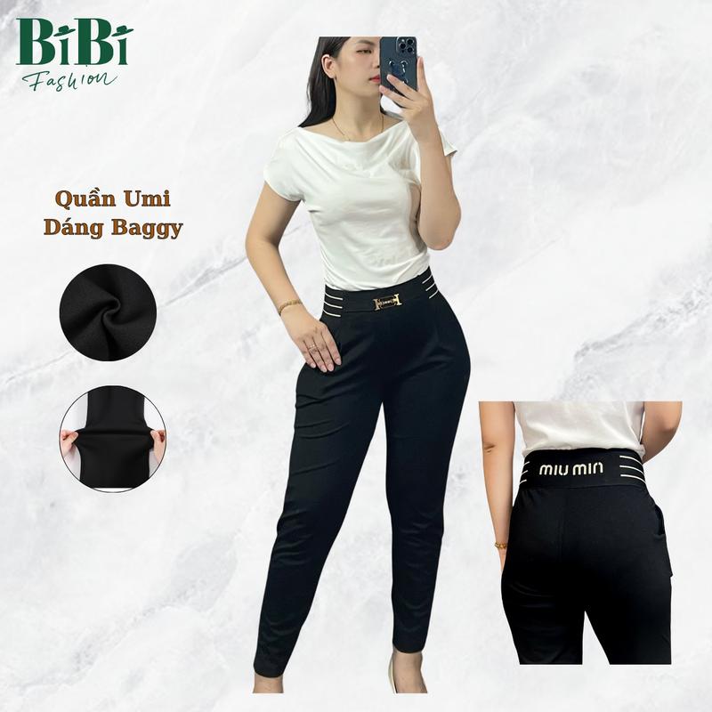 (BigSize) Quần Baggy Nữ Umi Hàn Cạp Lưng Cao Hoạ Tiết Chữ H - Form to đại 2 Màu Nâu, Đen - Women Voi