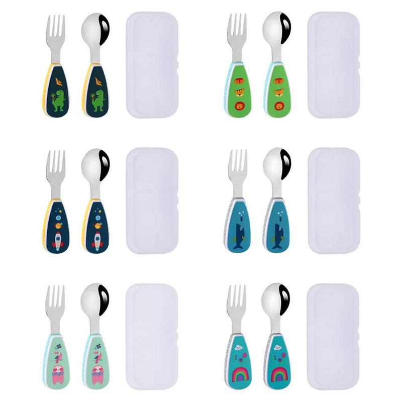 Product Introduction of 1 Set Cute Tableware Food Training Spoon Dessert Spoon For Children Feeding Spoon Fork Baby U0F6 36