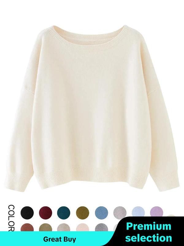 Round Neck Plain Long Sleeve Knitting Sweater Round Neck Plain Long Sleeve Knitting Sweater