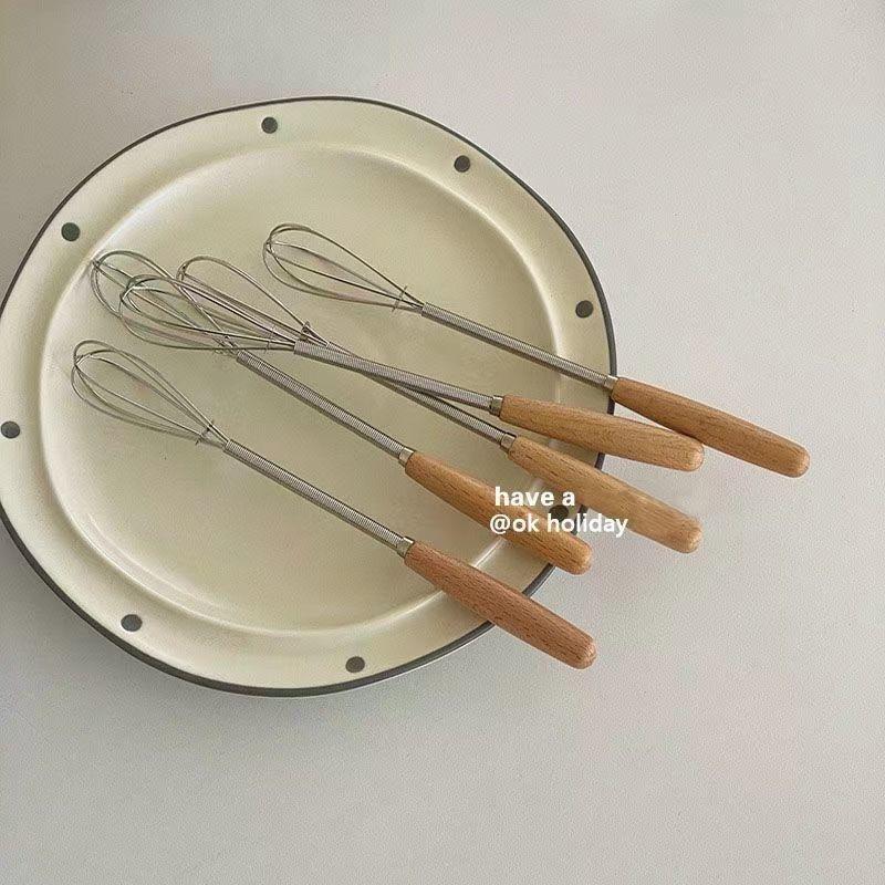 Product Introduction of Solid Wood Handle Mini Whisk Cream Butter Stirrer Stainless Steel Household Mixing Stick Restaurant Kitchen 2
