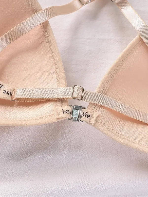 Women's Solid Color Letter Trim Wireless Bra, Breathable Comfortable Cross Back Bra, Soft Supportive Lingerie for Daily Wear, Women's Lingerie for All Seasons 4