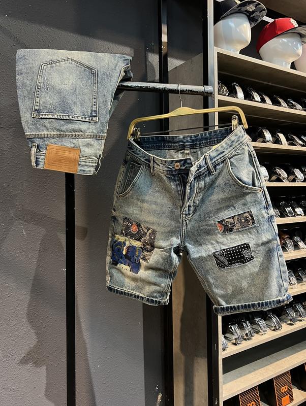 [Short Jeans Guangzhou 9053] Quần Short Jeans Nam Ống Rộng  Vải Mềm Hoạ Tiết Đắp Vá Mẫu Mới Menswear QS1996 jean  short