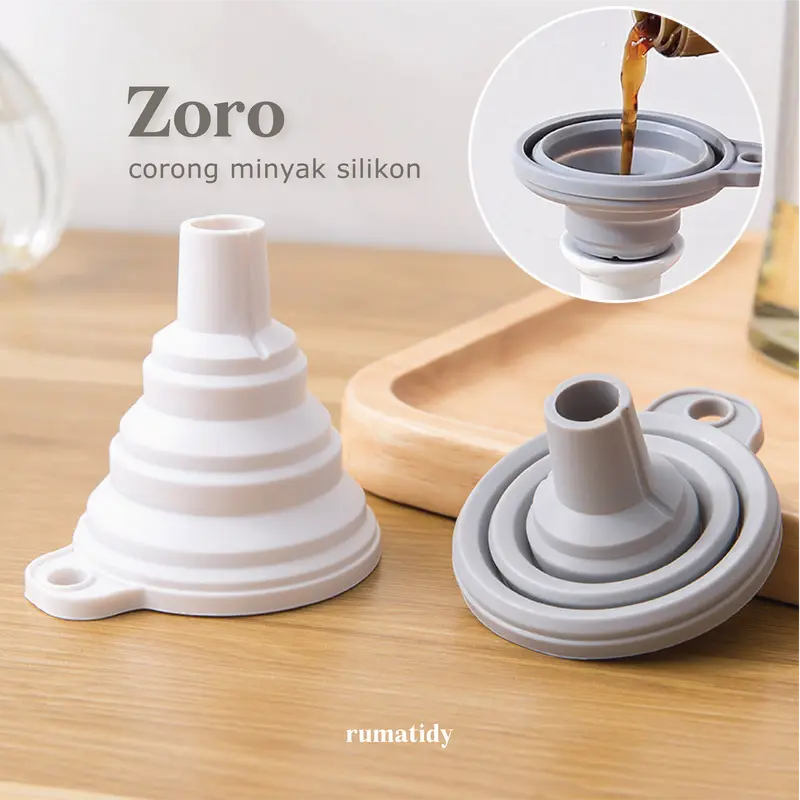 ZORO Corong Minyak Silikon Corong Lipat Air & Minyak Silicon Serbaguna Funnel Portable Foldable COKI Multifungsi Putih Silicone Kitchenware 0