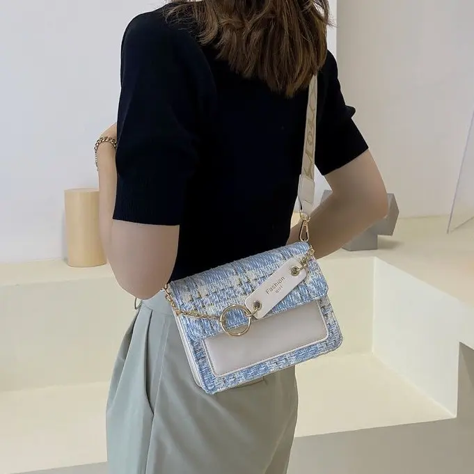 Túi xách nữ hàn quốc vải dạ phối da mã 444 Bag Đeo Vai 4