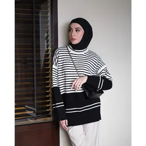 Nina Sweater Rajut - Sweater Wanita - Baju Rajut Oversize - Sweater Striped Knitwear