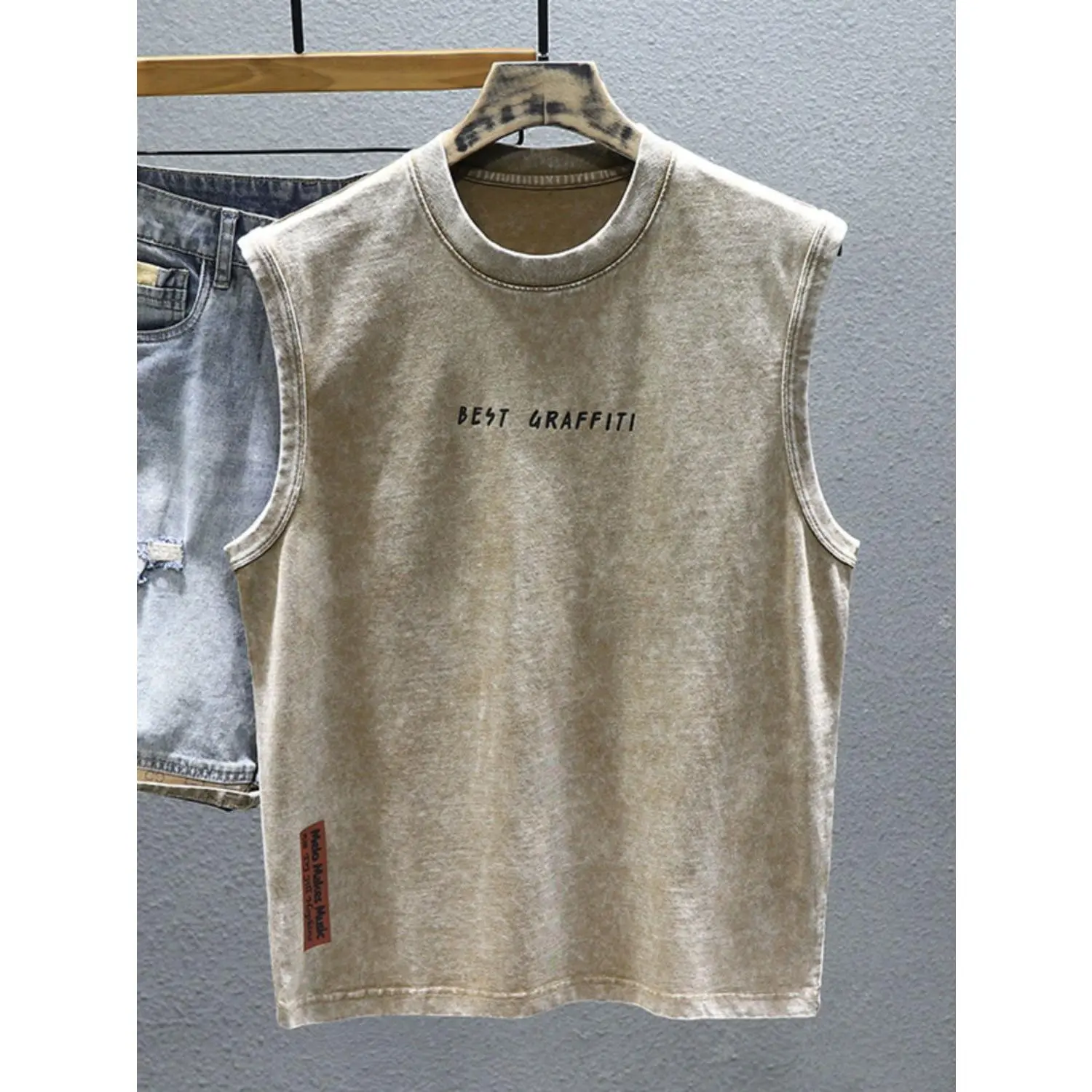 Áo Vest In Họa Tiết, Dành Cho Nam, Phong Cách Mỹ, Áo Ba Lỗ Thể Thao, Chất Liệu Cotton Nguyên Chất, ngắn Tay, Dáng Rộng Vừa Vặn, Hợp Xu hướng, Thích Hợp Tập Gym Và Bóng Rổ, Áo Thun Không Tay, Mùa Hè Năm 2025