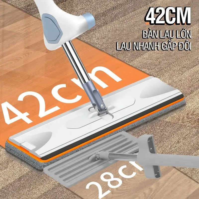 Cây Lau Nhà Tự Vắt Bàn Lau Lớn 42cm, Con Lăn Trợ Lực, Thanh Thép Không Gỉ, Khớp Xoay 360 Độ, Kèm 2 Bông Lau Làm Sạch Vượt Trội Lau Sàn sợi tổng hợp có thể xoay câylaunhà bl 0
