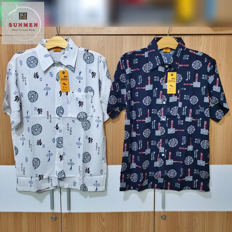 Áo Sơ Mi Nam Tay Ngắn Chất Vải Lanh Thoáng Mát - Áo Sơ Mi Nam Trung Niên Có Túi Họa Tiết Sang Trọng SUNMEN Menswear Trắng