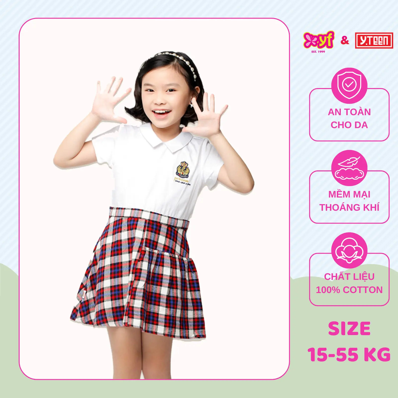 Đầm Bé Gái Phối Tùng Caro Hàn Quốc 9DX558