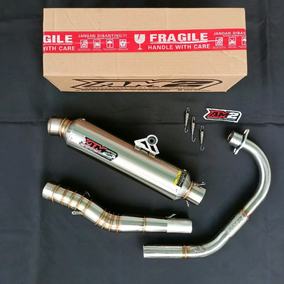 Knalpot Racing Original AM2 BEST PERFORMANCE Cb Gl MP Tiger inlet 50 bulat kenong bass ulem Foto Karet