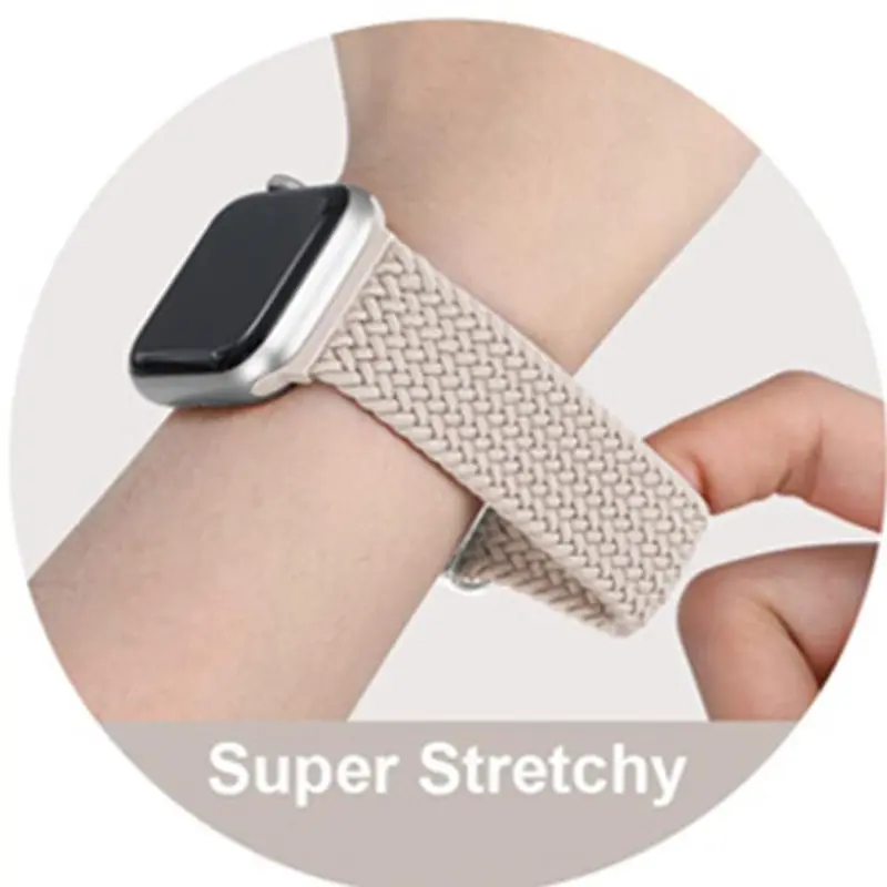 Nylon Elastic Braided Strap for Apple Watch Ultra 2 49mm Series 10 9 8 7 SE2 6 5 4 3 2 1 Adjustable Colorful Belt Bracelet Metal Buckle Band for iWatch 46mm 42mm 41mm 45mm 44mm 38mm 40mm DT No 1 HW22 W26 IWO T500+pro Tali Jam Tangan Smartwatch Accessories 2