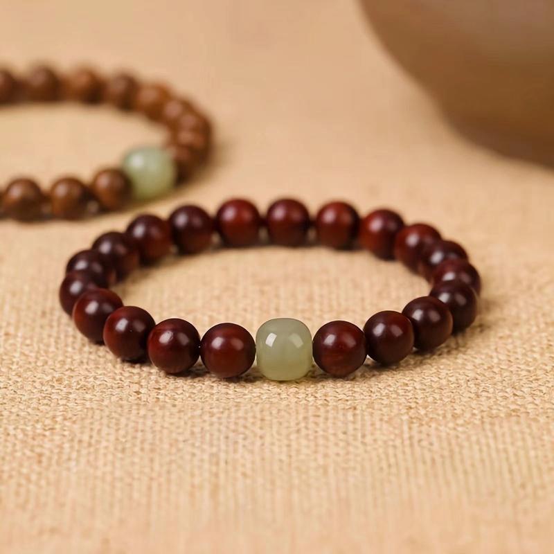Product Introduction of 2025 Vintage Small Leaf Red Sandalwood Bracelet for Men and Women, Black Ebony, Golden Silk Sandalwood, Chinese Style, Playable Wooden Bracelet 4