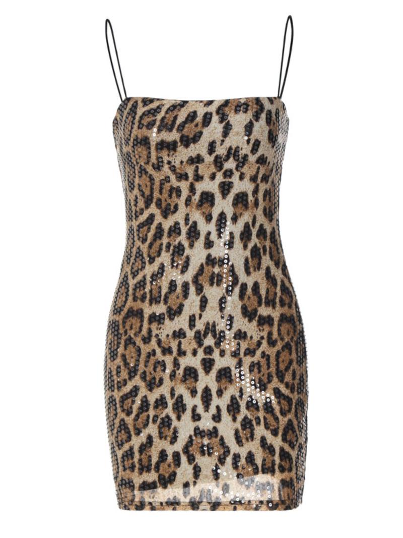 Product Introduction of Christmas Gift Women's Leopard Print Backless Cami Dress, Summer Dresses 2024, Street Fashion Spaghetti Strap Sequins Mini Dress for Party Club Dating Wear, Dresses for Women, Ladies Dresses Valentine's Day, gift 15