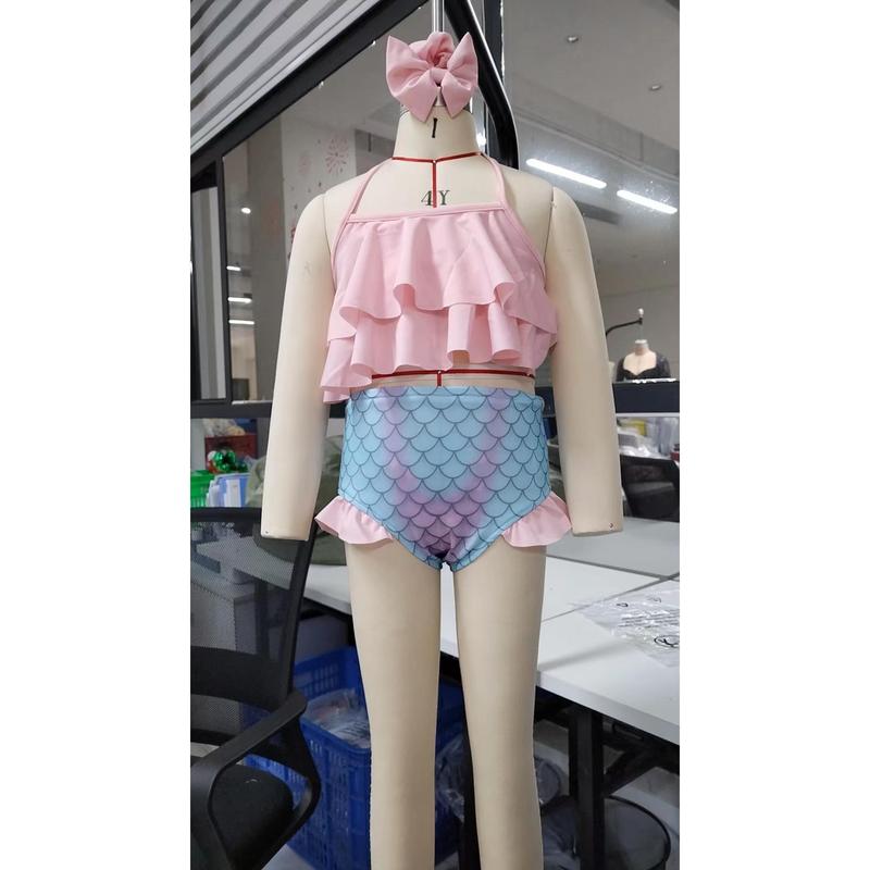 Product Introduction of Toddler Baby Girl Swimsuit Halter Ruffles Tops Mermaid Shorts Headband Bathing Suit Swimwear 3Pcs Bikini Set 38