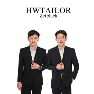 HWTAILOR Jas aja hitam zetblack wisuda/Kantor Pria Blazer Casual Kain Tebal Formal Panjang