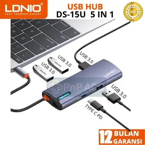 LDNIO USB Hub DS15U 5 IN 1 Type C Converter USB 3.0 Type-C Aluminium Card