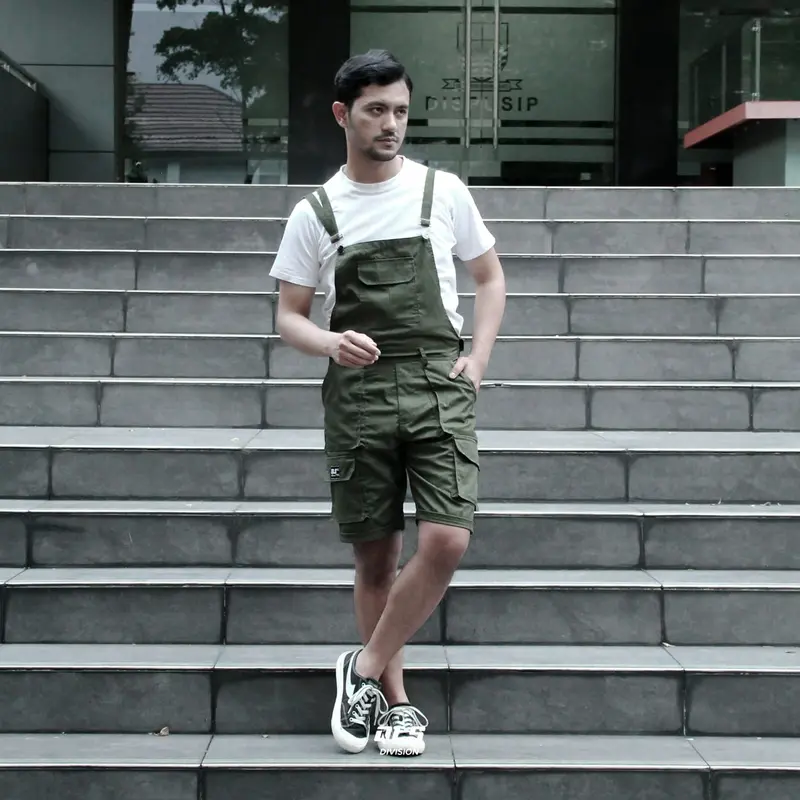 Overall celana cargo 4in1 panjang pendek Katun Twill Army Pria Dewasa 1
