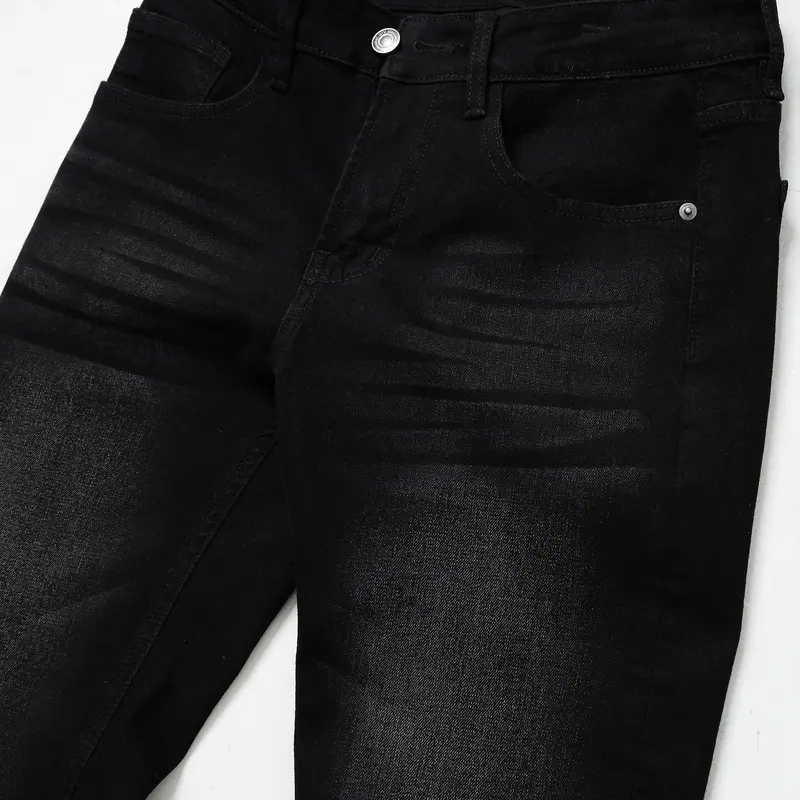 [QTV2] Quần jean nam co giãn, màu đen tuyền wash trắng thời trang, quần rin form ống slimfit_Q81 Pants Menswear Có Túi Cotton Denim 1