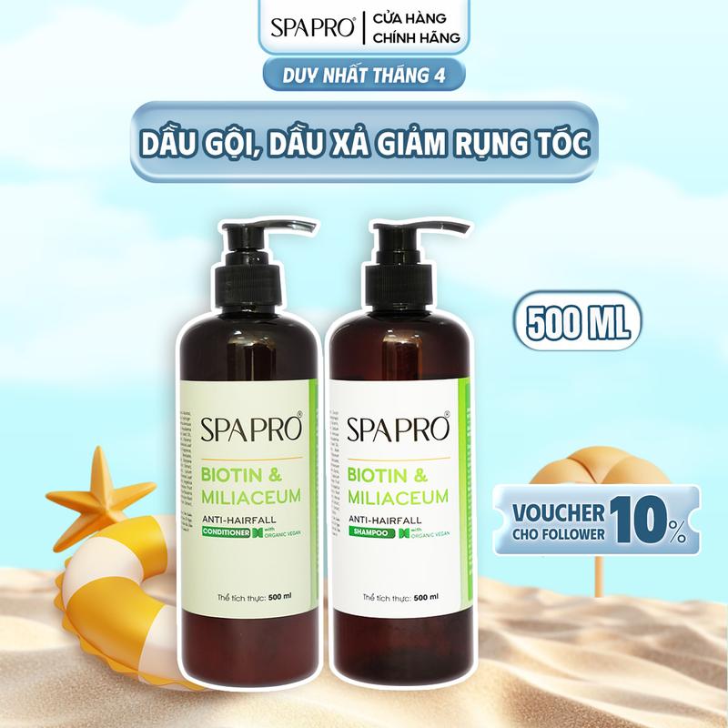 Combo Dầu Gội Xả Giảm Rụng & Dưỡng Tóc Biotin Thực Vật SPAPRO 500ml