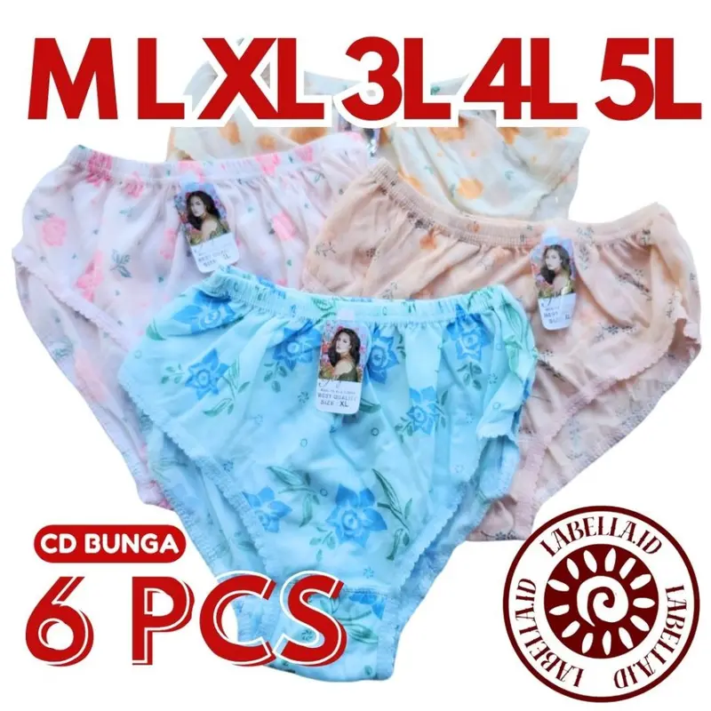 TERMURAH 6 Pcs celana dalam wanita kain katun motif bunga M,L,XL,3L,4L murah LABELLAID 0