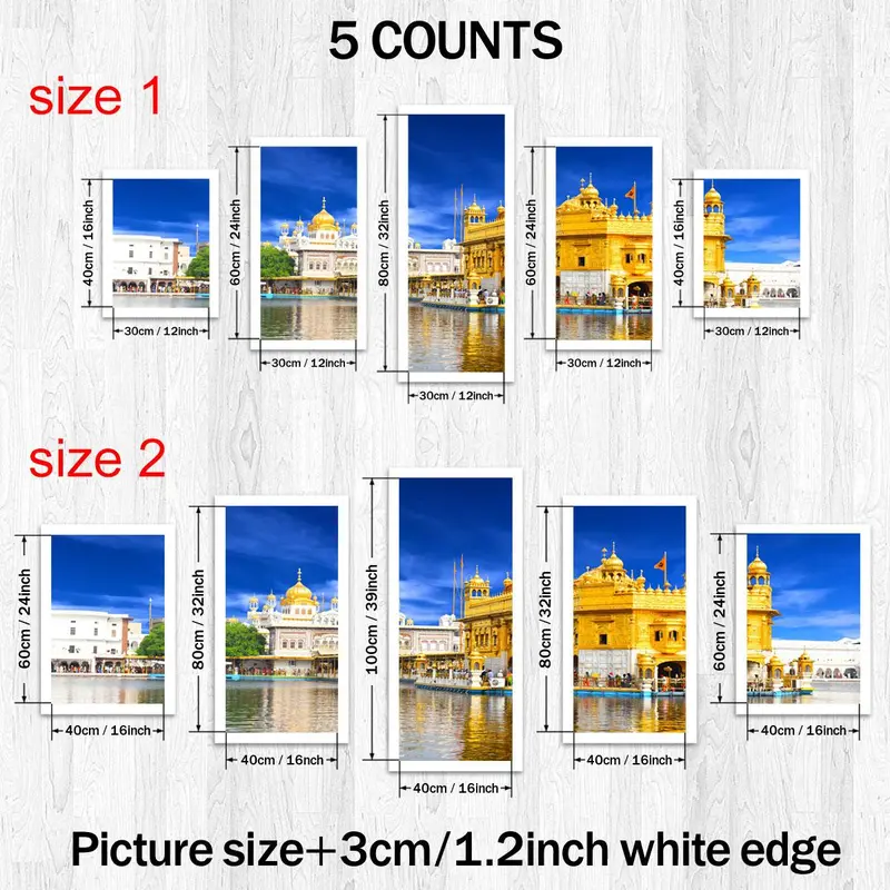 Sikh Temple Architecture Pattern Canvas Unframed Painting, 5 Counts/set Modern Wall Art, Wall Decor for Home Living Room Bedroom Office, Ornaments 1