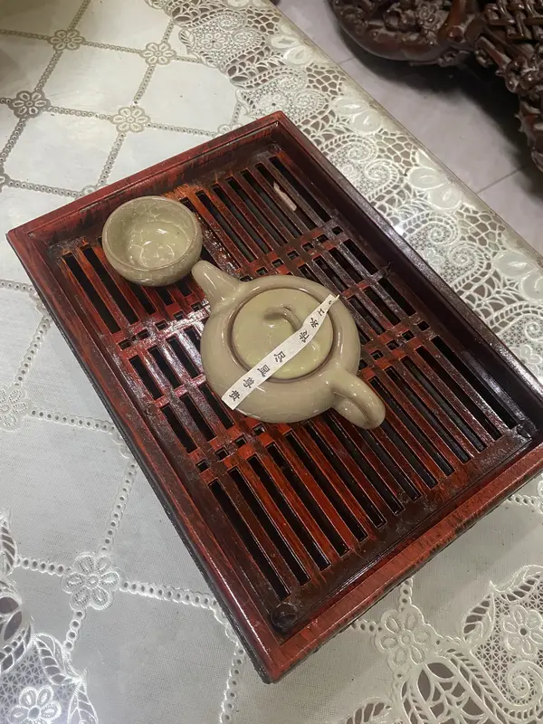Khay trà dáng sập mặt lõm màu vân gỗ nhựa nguyên chất, khay đựng ấm chén sang trọng độ bền cao 2