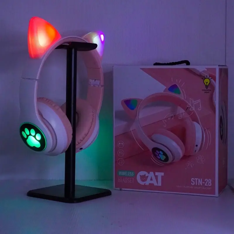 Headphone Bluetooth Kucing LED Wireless Light Kuping Rechargeable 4
