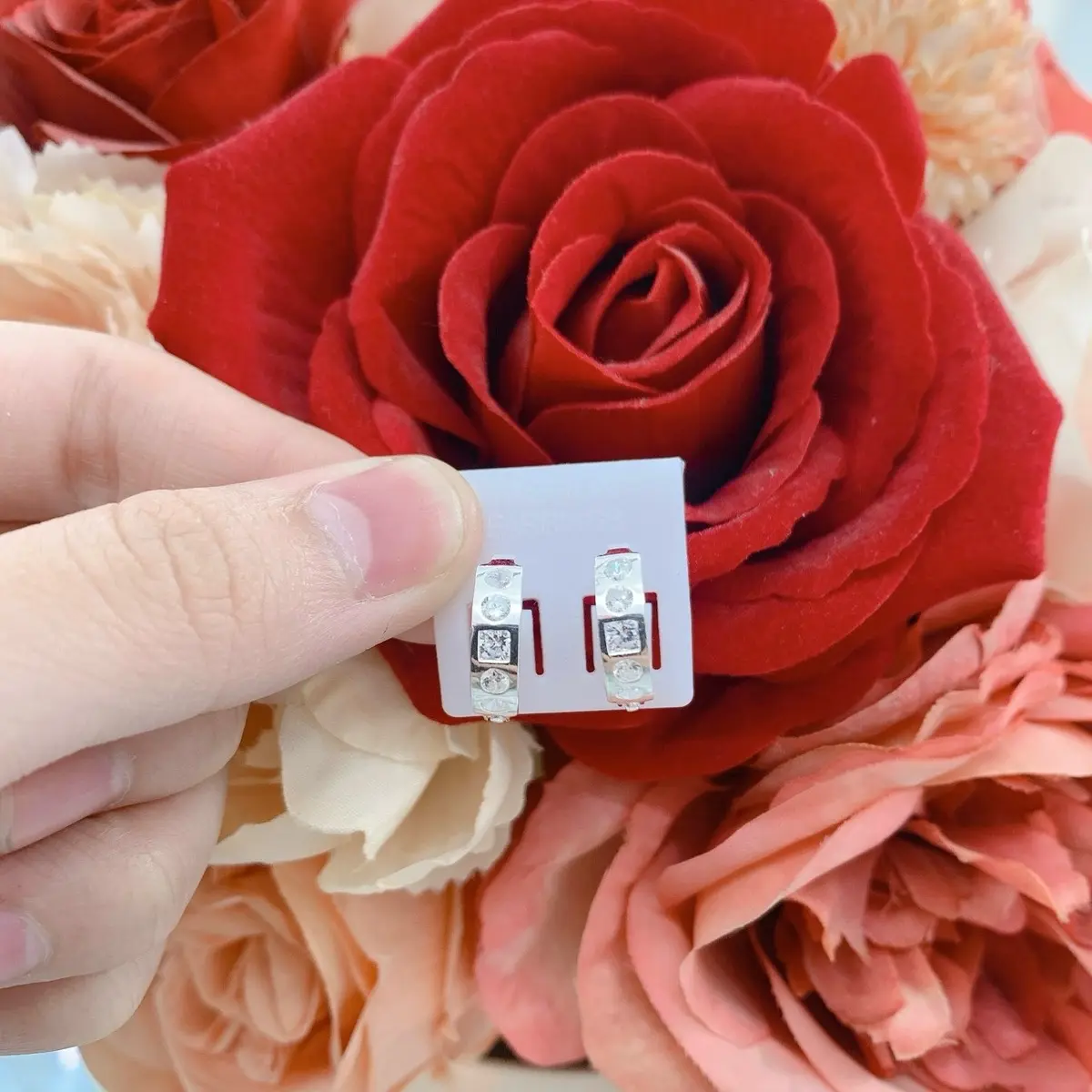 Hoa tai nữa bạc ý cao cấp