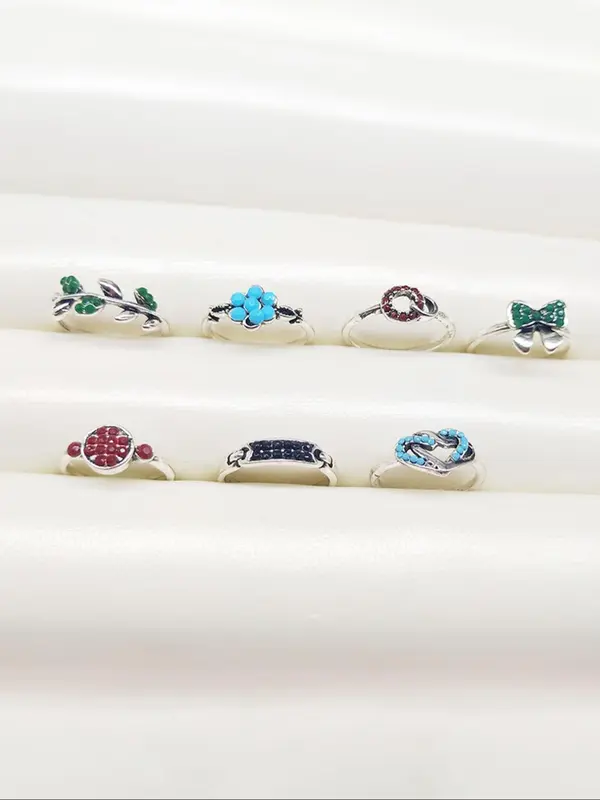 Random Style & Size Vintage Colorful Stone Decorated Ring, Fashion Jewelry for Party, Daily Clothing Decor, Trendy All-match & Exquisite Jewelry for Birthday Gift 3
