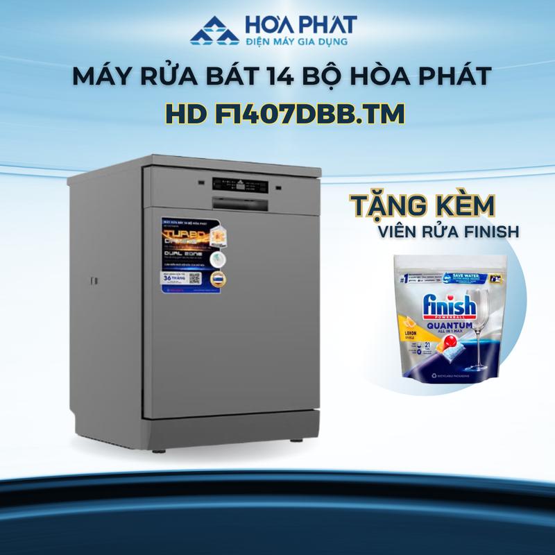 [Tặng viên rửa bát] Máy rửa chén bát 14 bộ Hòa Phát HD F1407DBB.TM, Công nghệ sấy Turbo, 7 chế độ rửa, 3 giàn rửa - Bảo hành 36 tháng tại nhà