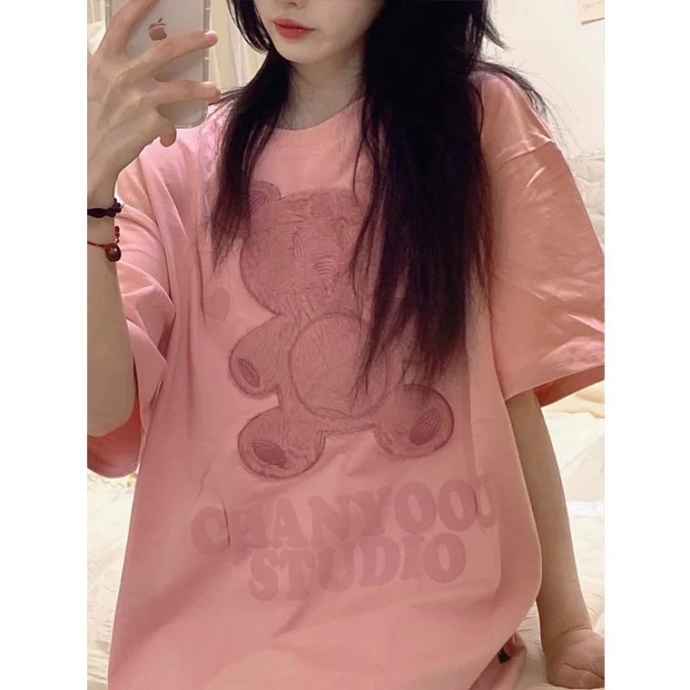 Áo phông 3158 nam nữ form rộng chất cotton in hình gấu chany