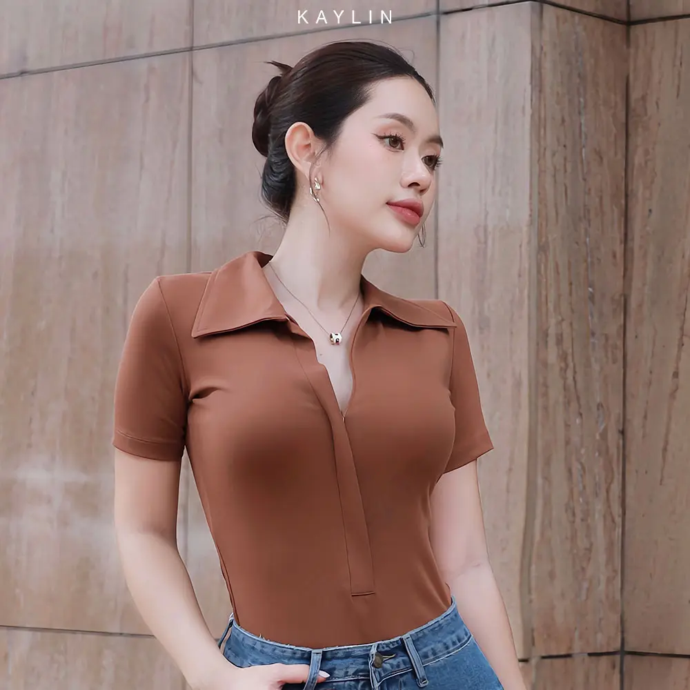 Áo thun nữ KAYLIN có cổ chất vải thun gân ôm body phối khoá kéo phong cách Polo - N2220 Top Women Polo | BigBuy360 - bigbuy360.vn