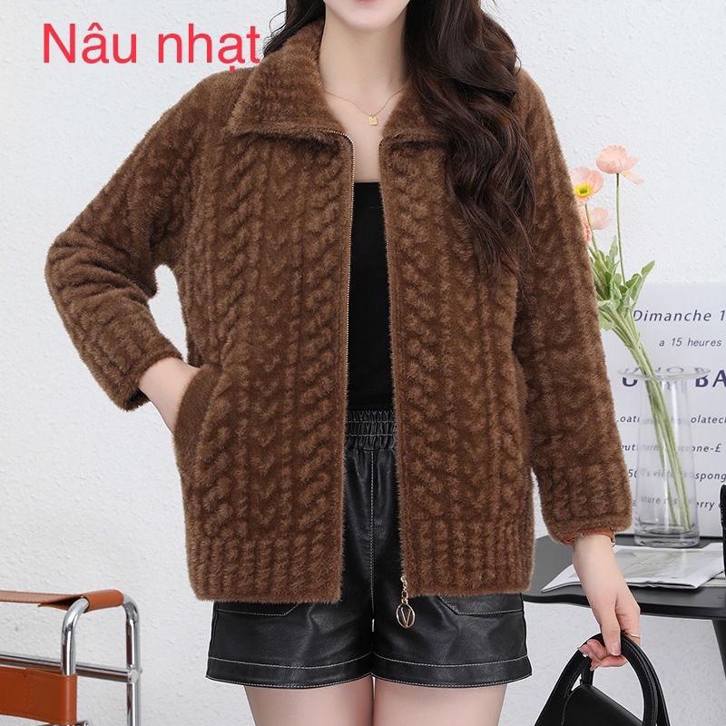 Áo khoác len lông trung niên nữ. Áo mùa đông cho mẹ 3