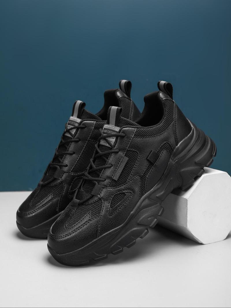 Product Introduction of Men's Fashionable Lace Up Contrast Mesh Sneakers, Casual Comfortable Breathable Sports Running Shoes, Male All-match Round Toe Chunky Sneakers for Daily Life 1