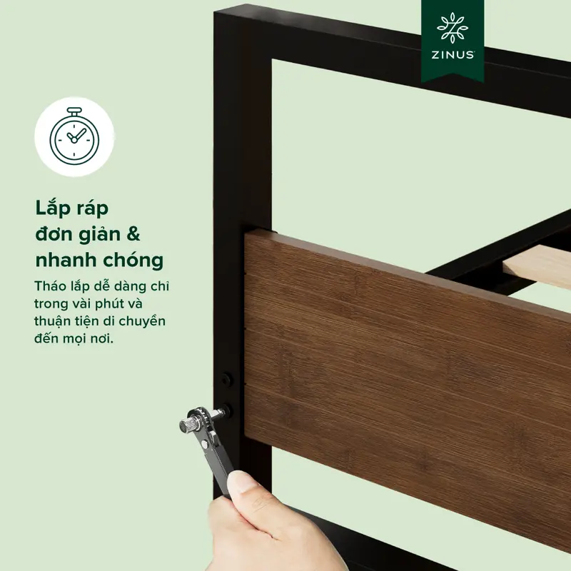 Giường Gỗ Khung Kim Loại  – Zinus Ironline Platforma Bed giuong  thong minh 3