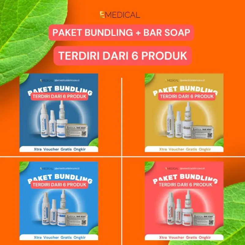EMEDICAL Paket Skincare Wajah 5IN1 Bpom / Emedical Whitening Plus / Paket Luminous / Paket Acne Hitam Kerutan Muka Memutihkan Perawatan Mengencangkan Aging Mencerahkan
