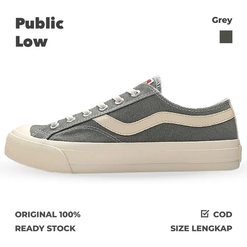Ventela Public Low Grey | Sepatu Vulcanized | Sepatu Sneakers Pria Wanita Vulcanized | Original 100% | Produk Lokal | Produk Indonesia | Gaya Casual Sneaker Shoes